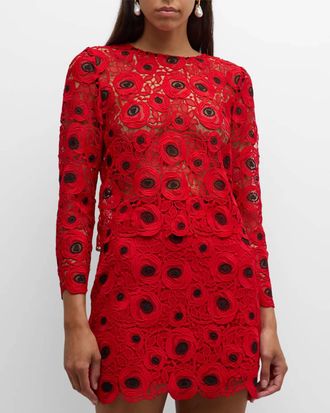 Milly Nori Long Sleeve Lace Top In Red/black