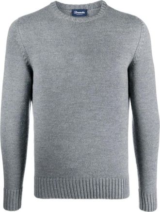 Drumohr Grijze Gebreide Trui - Heren - Ronde hals truien - Grijs - XL - Wol - Truien & Vesten