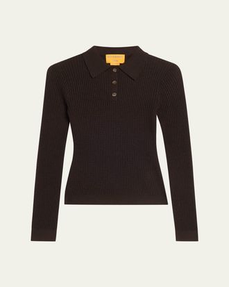 Guest In Residence Shrunken Long-Sleeve Cashmere Polo