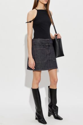 Courr&egrave;ges Denim Skirt With Belt, Womens, Navy Blue
