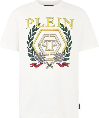 Philipp Plein Round Neck T-Shirt Tennis Crest - Heren - T-shirts - Wit - S - Katoen - Tops