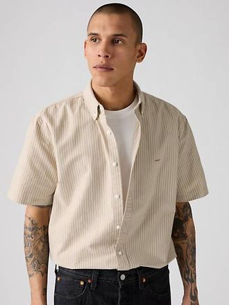 Levi's Short Sleeve Authentic Button Down Shirt - Mens - 2XL - Neutral / Waylon Stripe Harvest Gold