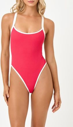 L*Space Baewatch Colorblock Trim Ribbed One-Piece Swimsuit in Pout/cream at Nordstrom, Size X-Small