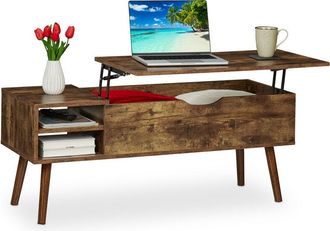 Relaxdays Coffee Table with Lift Top, 2 Side Sections, with Storage Space, Industrial Design, 45 x 108 x 40 cm, Brown - Relaxdays
