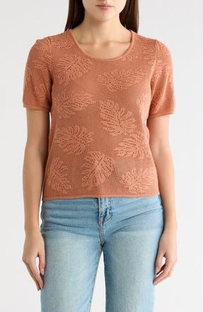 Daniel Rainn Cotton Jacquard Short Sleeve Sweater in Coral Bloom at Nordstrom Rack, Size X-Small