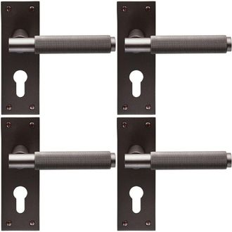 Loops 4x PAIR Knurled Round Handle on Slim Euro Lock Backplate 150 x 50mm Matt Bronze