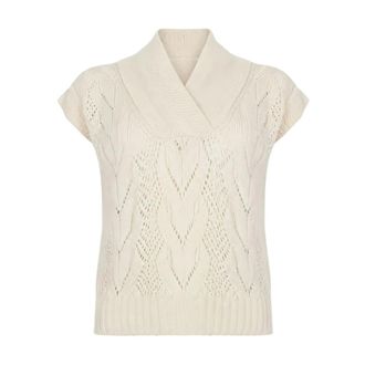 D.exterior Vest met kabels en sjaalkraag - Dames - Truien - Wit - Maat: XS