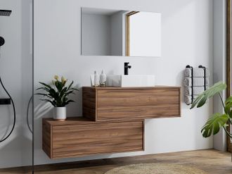 Vente-Unique Mobile per bagno sospeso con lavabo quadrato singolo e due cassetti 94 cm Naturale scuro - TEANA II