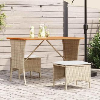 Berkfield Home Garden Table with Acacia Wood Top Beige 105x75x72 cm Poly Rattan | Size: 105 x 75 x 72 cm