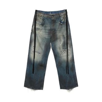 Ann Demeulemeester Wide Jeans, male, Blue, Size: XL Distressed Panelled Jeans