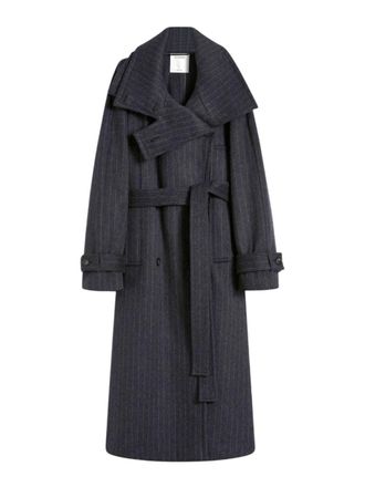 Sportmax Pinstriped Pure Wool Trench Coat - Runway - Anthracite