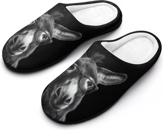 Generic Funny Donkey with Glasses Funny Mens Cotton Slippers Soft Non-Slip Rubber Sole House Slipper Indoor Outdoor
