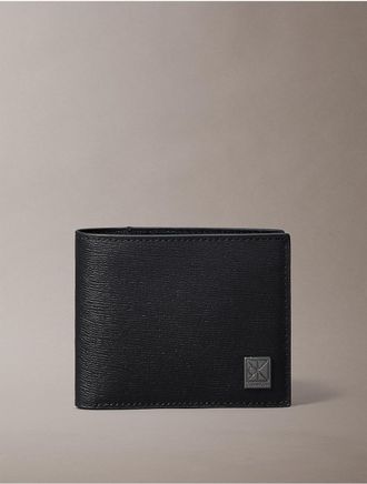 Calvin Klein Mens Emblem Logo Bifold Wallet with Coin Pouch - Black