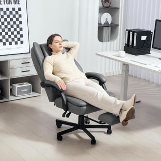 STILVORA Sedia Da Ufficio Ergonomica Massaggiante, Altezza E Schienale Regolabili, Girevole Con Poggiapiedi Estraibile, Grigio