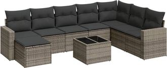 vidaXL Set De Muebles De Jard&iacute;n 9 Pzas Y Cojines Rat&aacute;n Sint&eacute;tico Gris Vidaxl