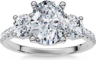 Pompeii3 1.60Ct Oval Diamond Engagement Ring 14k Gold Lab Grown With Side Stones