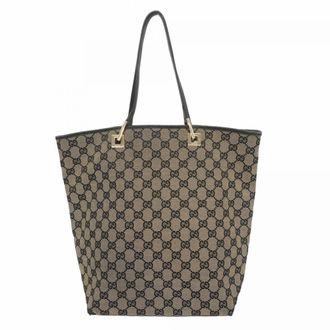 Gucci Beige Black Canvas Tote Bag (Pre-Owned)