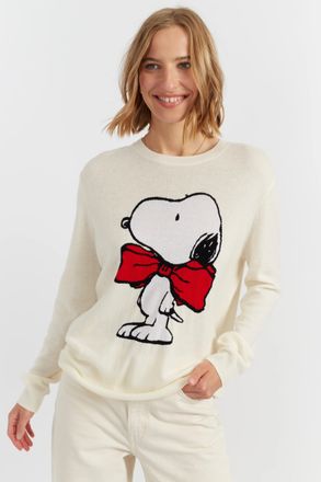 Chinti and Parker Cream Wool-Cashmere Bow Tie Snoopy Sweater