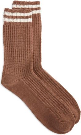 Nordstrom Waffle Texture Cotton Blend Crew Socks in Brown Gate at Nordstrom