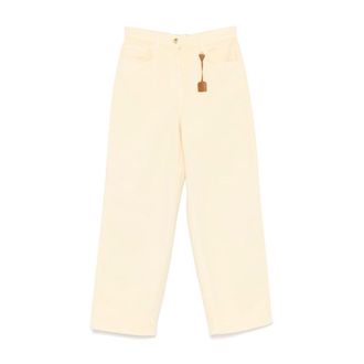 Elisabetta Franchi Straight Trousers, female, Beige, Size: W28 Dyed Cotton Jeans With Logo Charm