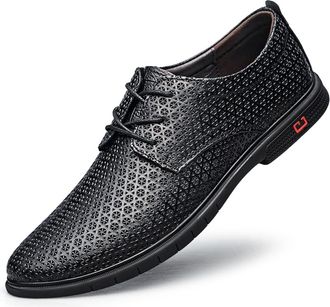 Generic Shoes Dress Oxford for Men Lace Up Floral Round Toe Derby Shoes Leather Anti-Slip Block Heel Non Slip Resistant Classic(Black,9.5 UK)