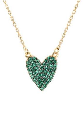Suzy Levian 14K Gold Plated Sterling Silver Pav&eacute; Cubic Zirconia Heart Pendant Necklace in Green at Nordstrom Rack