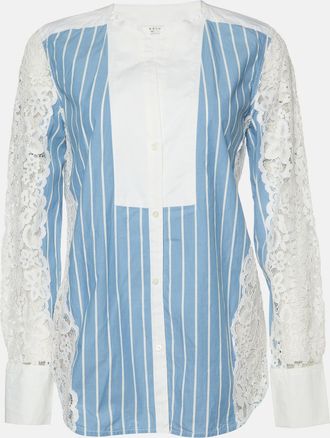 Sandro Blue Striped Cotton & Lace Shirt