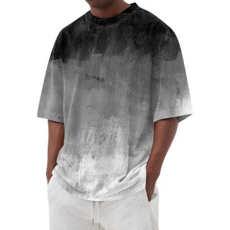 Generic Mens Casual T-Shirt Casual Shirt Cheesecloth Tops Mens White Oversized Gradient Print Crew Neck Short Sleeve Shirts Black Formal Tshirt XXXL (Dark Gra