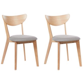 Beliani Conjunto De 2 Sillas De Madera De Caucho Clara Gris Coj&iacute;n Asiento Comedor Erie