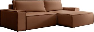 Vente-Unique Sof&aacute; rinconera derecha de tela efecto cuero marr&oacute;n AMELIA
