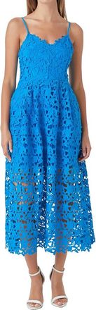 endless rose Lace Spaghetti Strap Midi Dress in Ocean Blue at Nordstrom, Size X-Small