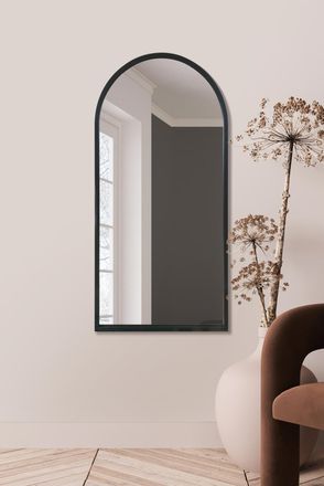 MirrorOutlet Black Metal Framed Arched Wall Mirror 47 X 23.5 (120CM X 60CM) | Size: 1 Pack