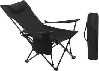 Woltu Sedia Da Campeggio Pieghevole Sedia Da Pesca Reclinabile Con Poggiatesta. Portabicchieri. Tasca E Borsa Da Trasporto. Per Spiaggia. Picnic. Carico Max
