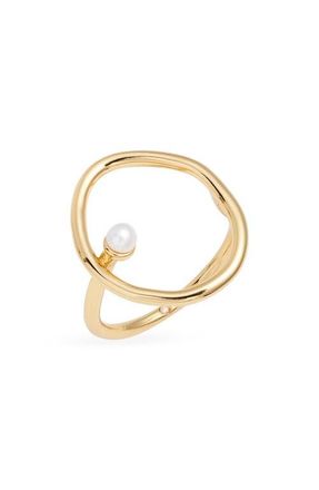 Nordstrom Demi Fine Open Freshwater Pearl Ring in 14K Gold Plated at Nordstrom, Size 7