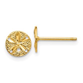 Diamond2Deal 14k Yellow Gold Diamond-Cut Sand Dollar Stud Earrings