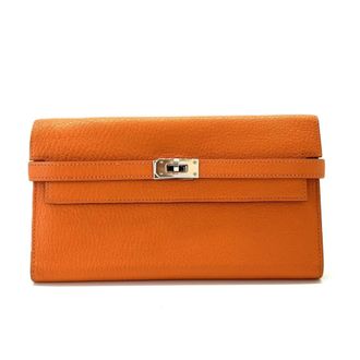 Herm&egrave;s Orange Chevre Leather Long Wallet (Bi-Fold) (Pre-Owned)