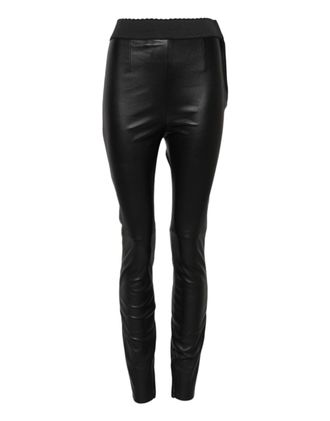 Dolce & Gabbana Womens Black Leather Elastic Waist Pants Lambskin