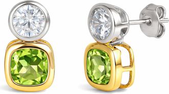 MAX + STONE 925 Sterling Silver Cushion Cut Drop Dangle Gemstone Earrings with Push Backs