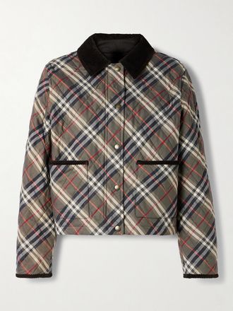 Burberry Giacca In Cotone Trapuntato A Quadri Con Finiture In Velluto A Coste - Multicolore