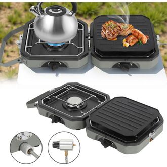Vingo SWANEW Fornello a gas pieghevole 2in1 Fornello da campeggio Fornello a gas portatile Fornello da campeggio rettangolare Grill a gas con 2 bruciatori