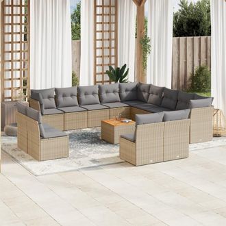 vidaXL Set Sof&aacute;s De Jard&iacute;n 14 Pzas Con Cojines Rat&aacute;n Sint&eacute;tico Beige Vidaxl