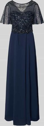 Christian Berg Cocktail Abendkleid mit Perlen und Pailletten in Dunkelblau, Größe 34