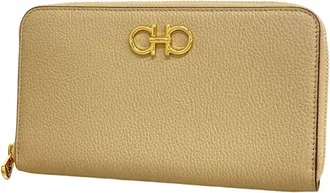 Ferragamo Beige Leather Long Wallet (Bi-Fold) (Pre-Owned)