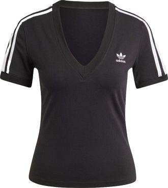 adidas (WMNS) adidas 3-Stripes V Neck Slim T-shirt Asia Sizing Black IU2416