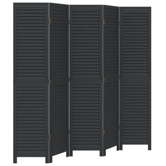 vidaXL Biombo Separador De 5 Paneles Madera Maciza Paulownia Negro Vidaxl