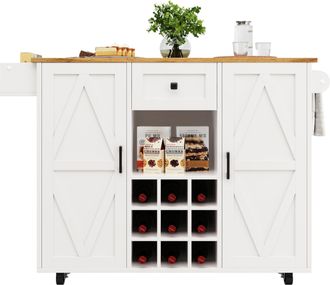 STILVORA Isla De Cocina Con 1 Caj&oacute;n, 2 Estantes, 2 Puertas Y Encimera Abatible, En Mdf, Blanco, 137,5 X 40 X 95,6 Cm