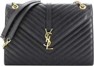 Saint Laurent Classic Monogram Envelope grote leren schoudertas - Zwart