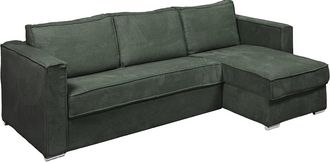 Vente-Unique Sof&aacute; cama rinconera con zpertura italiana reversible de pana verde - Cama de 140 cm - Colch&oacute;n de 14 cm LORETO