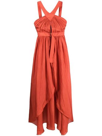 Alberta Ferretti pleated sleeveless maxi dress - women - Silk - 40 - Orange