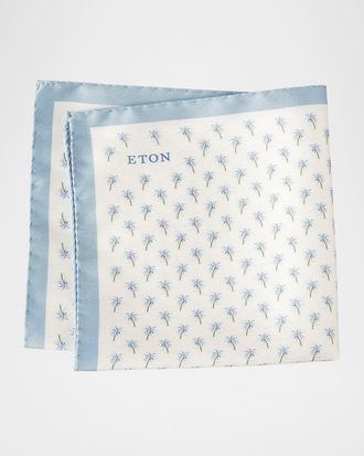 Eton Mens Palm Tree-Print Silk Pocket Square